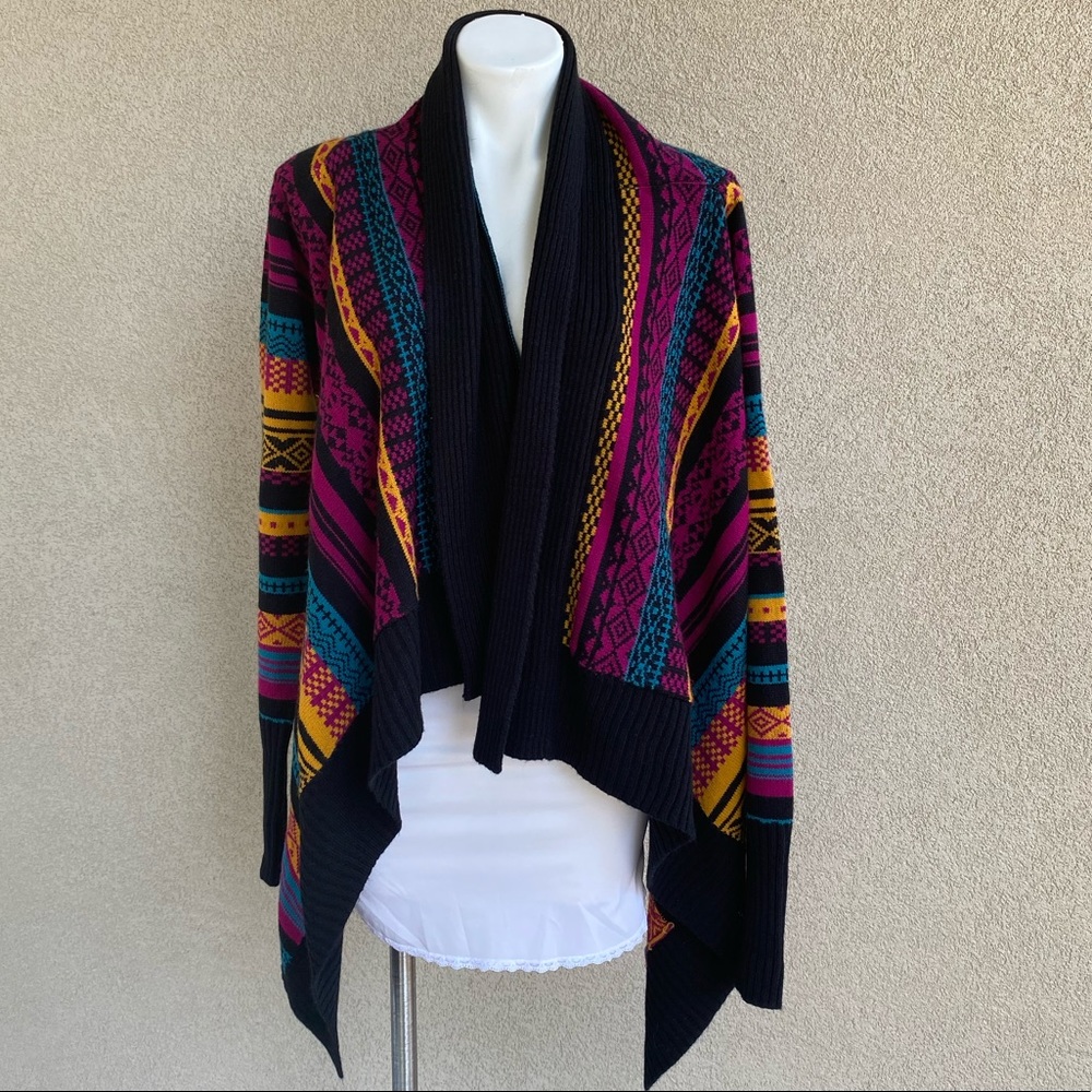 Boho Aztec Southwestern Open Cascading Cardigan - Picture 2 of 5